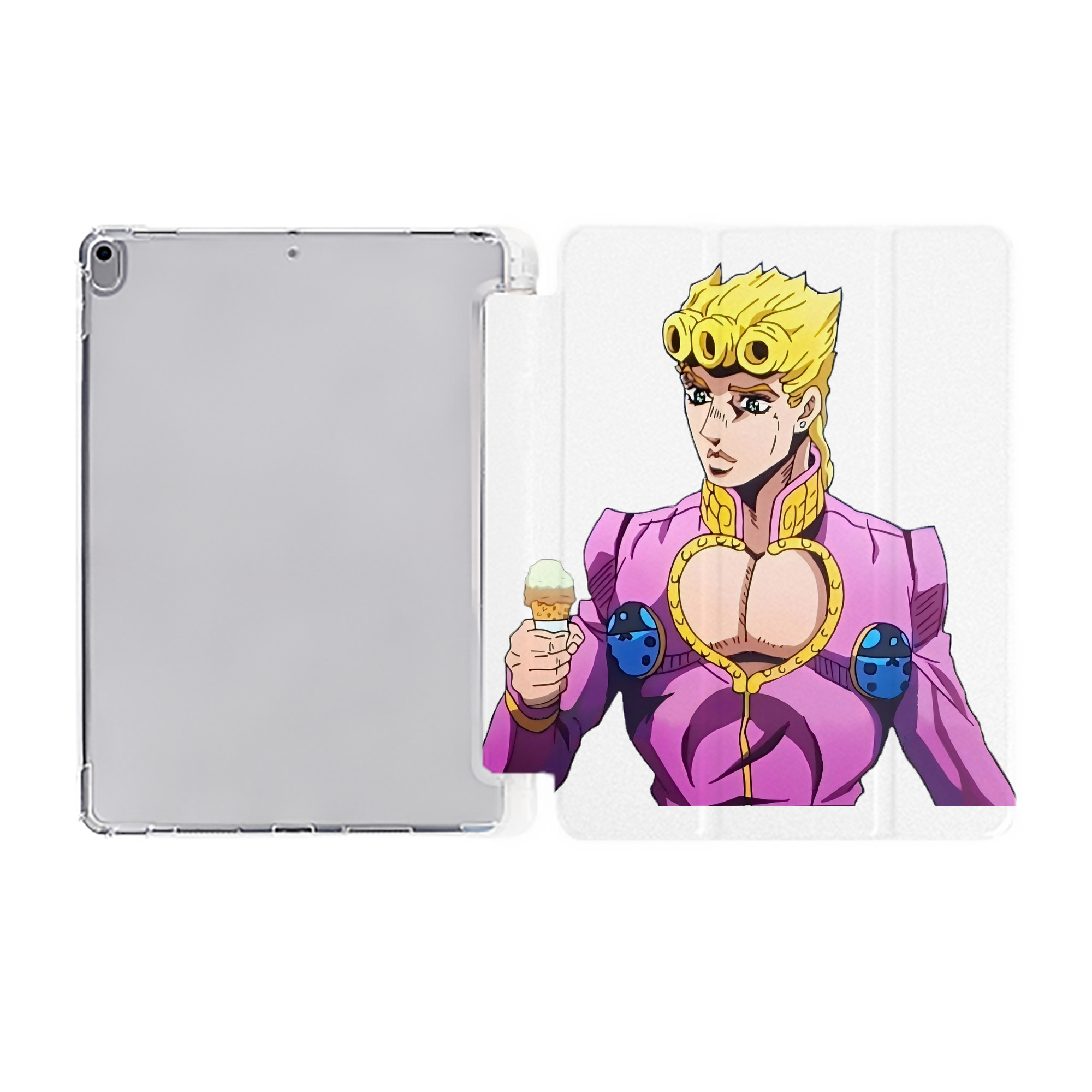 （画像用） ジョジョの奇妙な冒険 ジョルノ?ジョバァーナ JoJo's Bizarre Adventure Giorno Giovanna IPad ケース ペン収納付き 三つ折りスタンド PUレザー×シリコン 対応機種9.5/10.5/10.9インチ